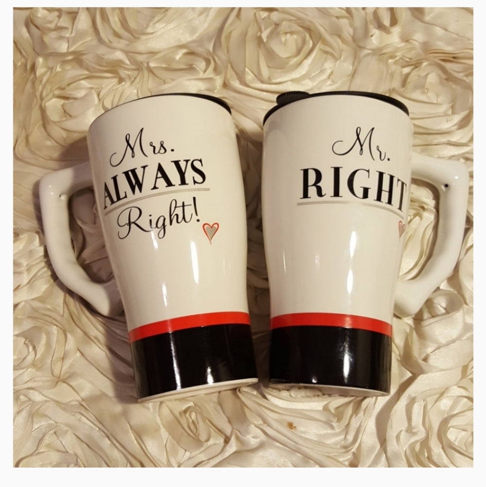 Tumbler Set Of Two- Mr./Mrs. Right With Lids